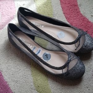 Gray/silver sparkle flats